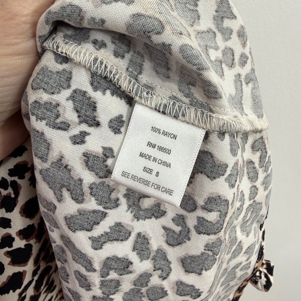 Emily Daniels Leopard Print V-Neck Ruffle Blouse - Brown/Black - Picture 10 of 10